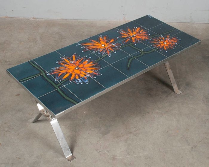 Adri - Coffee table inlaid with tile tableau