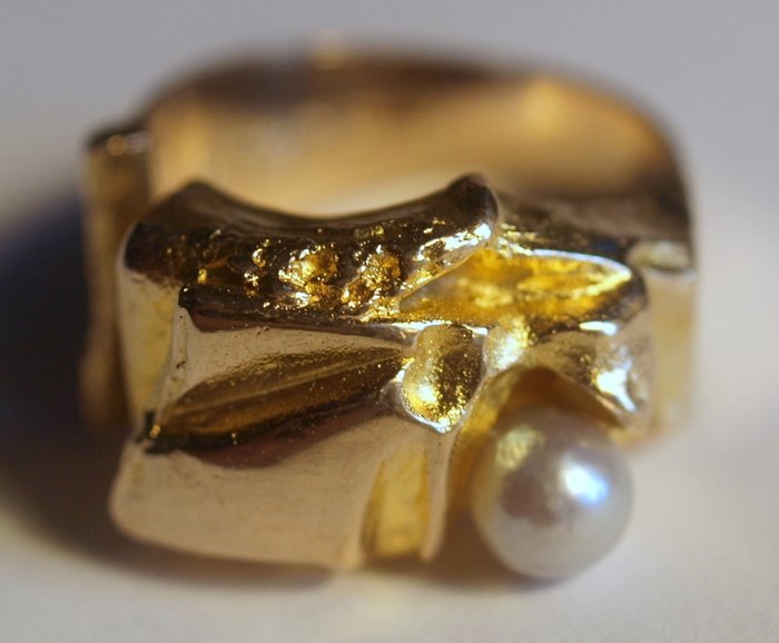 Lapponia - 14 carati Oro giallo - Anello perla
