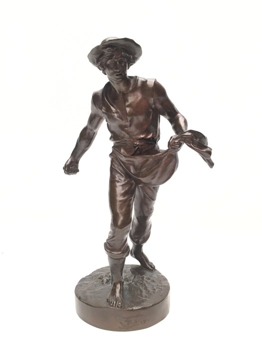 Jean Gautherin (1840-1890) - E.Colin & Cie - Paris - Escultura "O semeador" - Bronze patinado - Segunda metade do século XIX