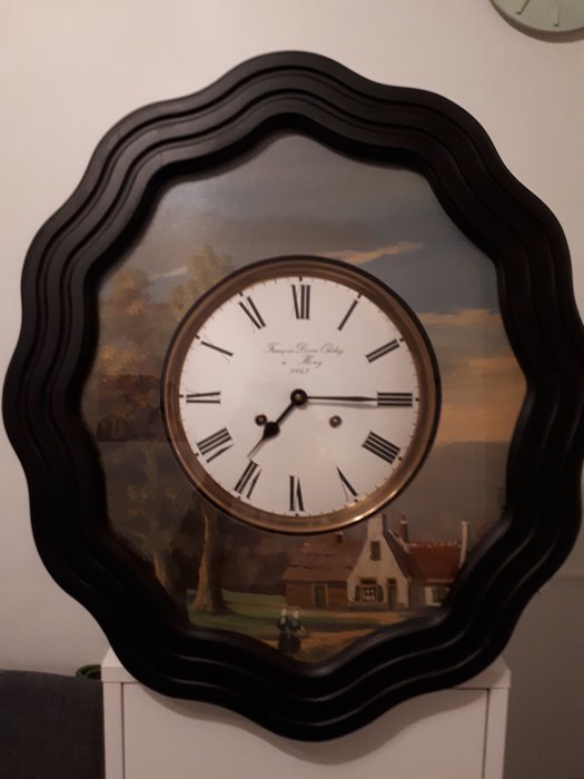 Wall clock - Francois Desire Odobez & Morez - Enamel, Glass, Wood - First half 20th century