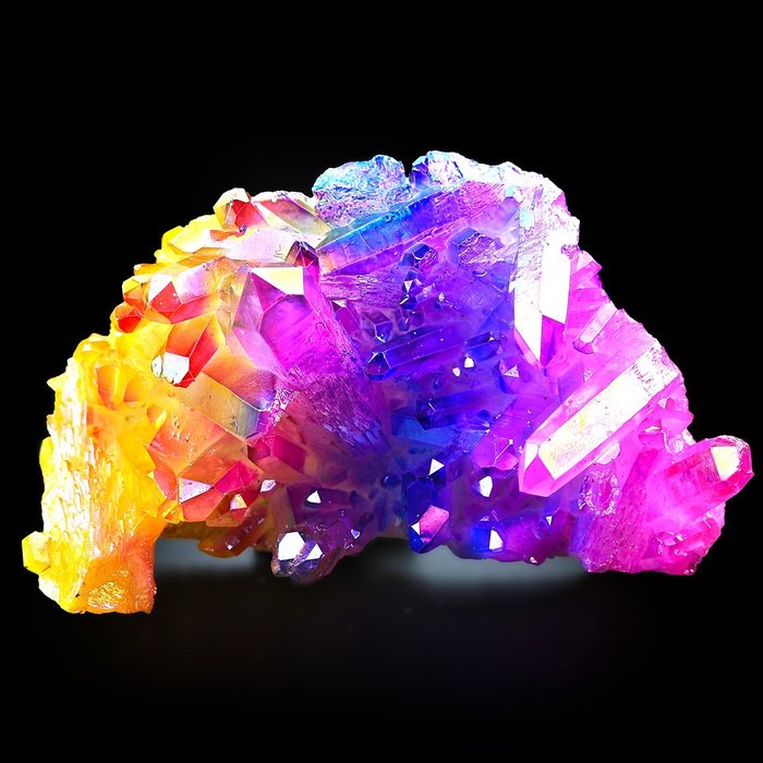 驚人！彩虹, 多色 aqua 光環石英 水晶群 - 11.5×7×5 cm - 326 g