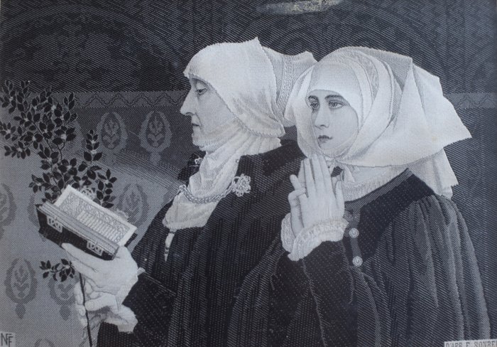 Elisabeth Sonrel - Neyret Freres - Antikk fransk vevet silkebilde - Silke