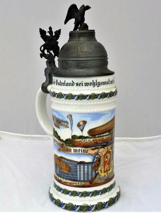 Qualitatsporzellan Dr. Merkle Atelier  - Beer mug - Reserves jug - Reservistskrug - Pewter/Tin, Porcelain