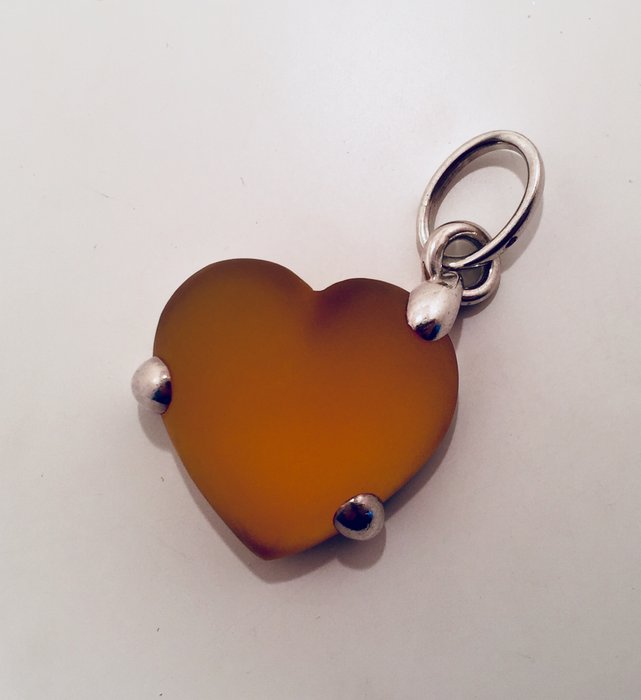 Pomellato - 925 Ezüst, Üvegtészta - Narancsszínű szív medál