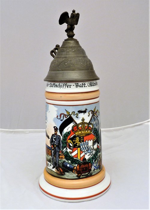 Garde Luftschiffer Batt. München 1906 -1909 - Beer mug - Reserveskrug - Reserves jug - Pewter/Tin, Porcelain