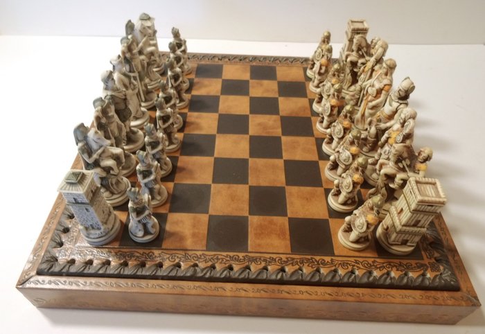 Nigri, Italien - Chess game, Chess set (1) - Leather and Almar - Alabaster, Mamor