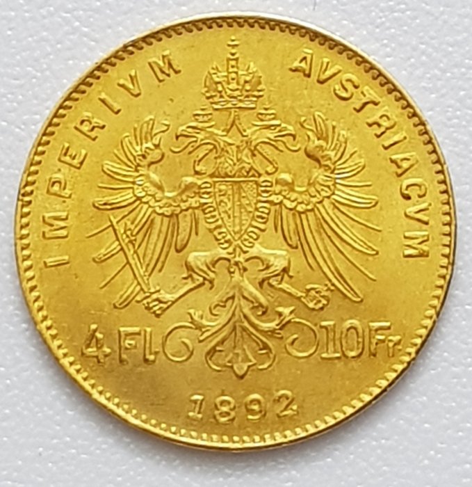 Austria - 4 florins/ 10  Francs 1892 Franz Joseph I - Gold