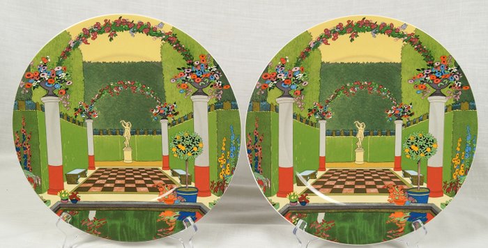 R. Charmaison - Jardin Francais n.1 - Villeroy & Boch - Płyty wyświetlające "La salle verte" ø cm. 30 (2) - Porcelana witro