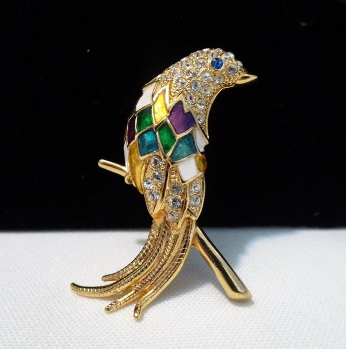 Carven Paris -  Enamel & Crystals, Gold-plated - Bird Brooch