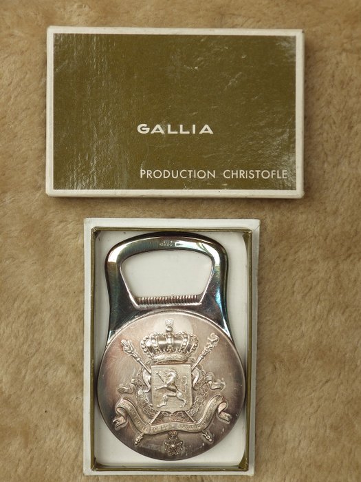 Apribottiglie "Stemma del Belgio" - Placcato argento - Christofle - Francia - metà del XX secolo