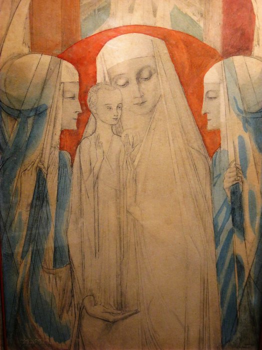 Jan Toorop (1858-1928) - Uitgave door Vorst en Tas, Amsterdam  - Madonna met engelen