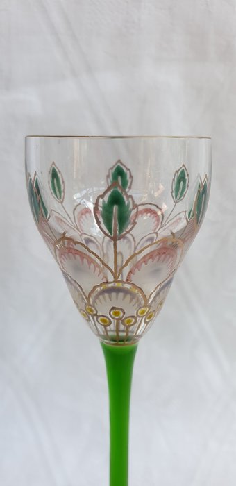 Theresienthaler Krystalglasfabrik - Art Nouveau likeurglas met emaille beschildering