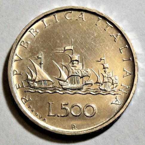 Italien - Italienische Republik - Prova del 500 Lire 1957 "Caravelle" - BANDIERINE CONTROVENTO - Silber