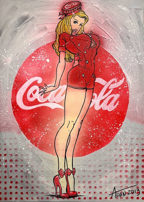 Alvin Silvrants - Sexy Coca Cola girl big boobs hold bottle pop art pin up