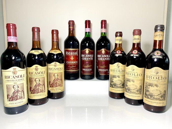 1968 ,1969,1971 Castello di Brolio, 1974,1978,1986 Bettino Ricasoli, 1967,1987,1987 Barone ricasoli - Chianti Clásico - 9 Botellas (0,75 L)