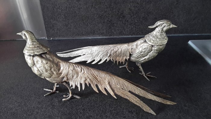 pheasant couple (2) - Silvered bronze - France - Early 20th century