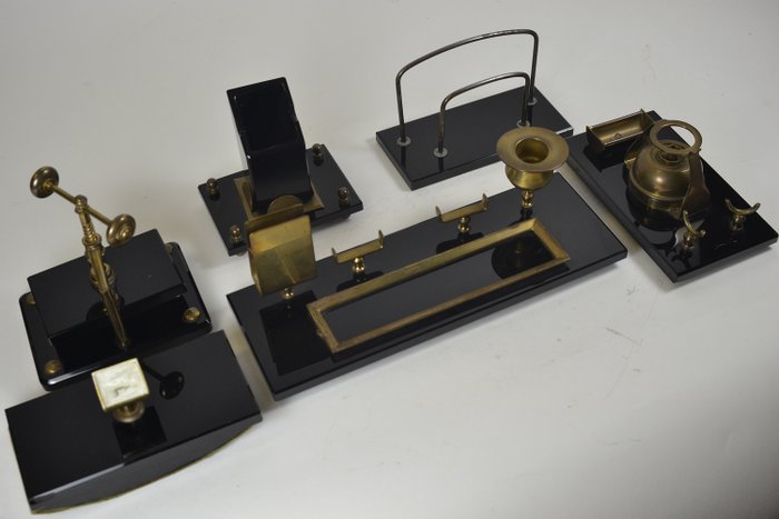 Art Deco Desk Set Of Black Glass And, Art Deco Desk Set Metal