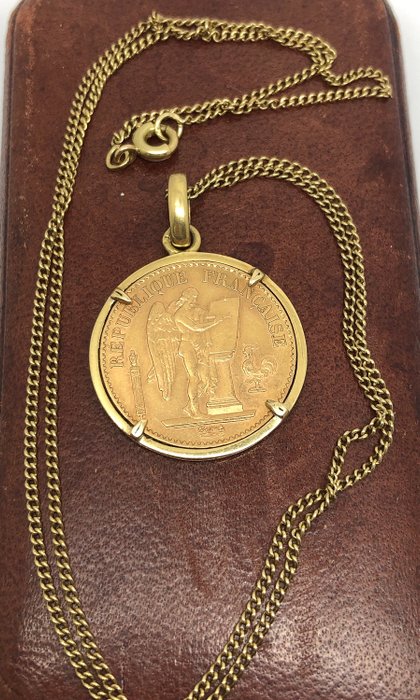18 karaat Geel goud - Gouden munt 20 frank Genie 1895 A, Halsketting met hanger