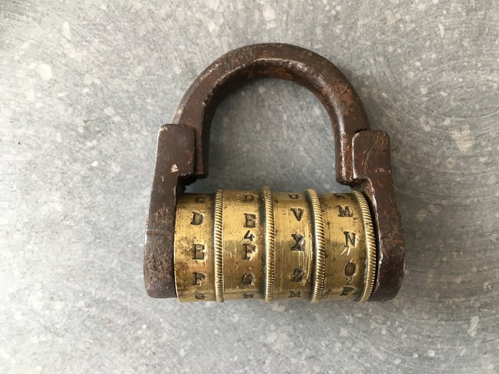 字母代码挂锁 - 黄铜/锻铁 - 19世纪下半叶