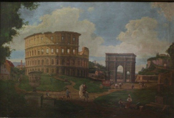 Sconosciuto (firma non leggibile) - Veduta di Roma Fori Imperiali e Colosseo