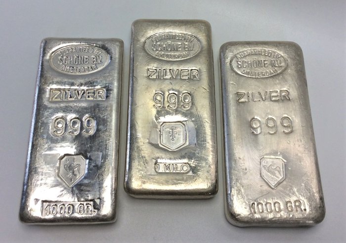 3 x 1 kilograms - 银 .999 - Schöne Edelmetaal B.V. - N.V - Mercury staff