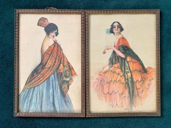 Gaspar Camps (1874-1942)  - Dos originales grabados art deco 'élégantes'. (2)