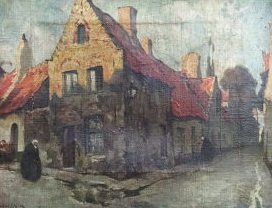 Julien Celos (1884-1953)  - Béguinage de Bruges  - peintre anversois - 1884-1953
