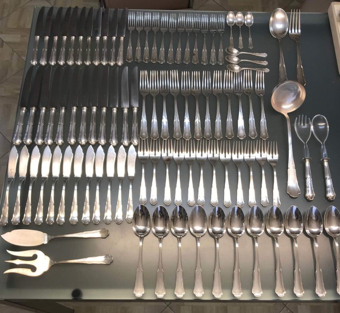 Cutlery set, Σετ μαχαιροπήρουνων 96 τεμ. Σε 800 ασήμι - .800 silver - Ιταλία - mid 20th century