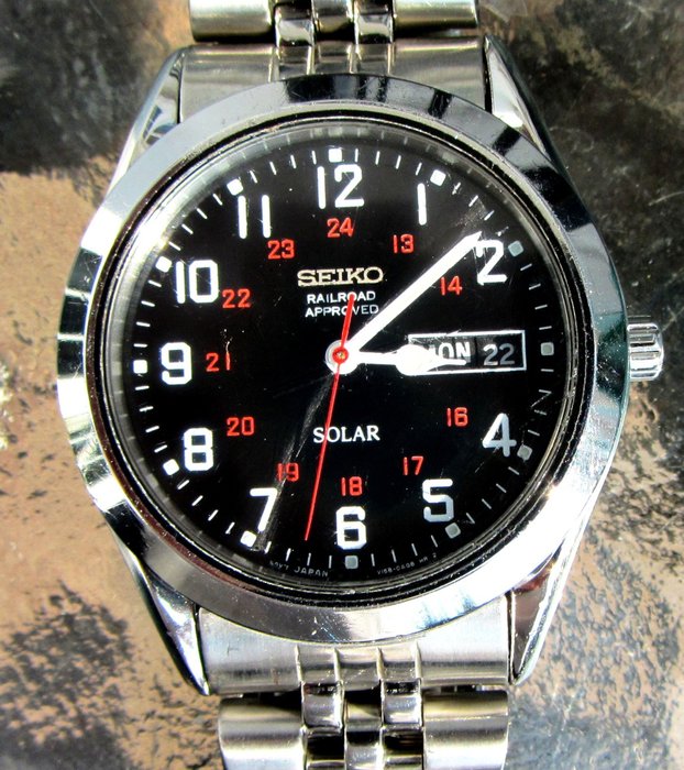 Seiko - Solar RAILROAD APPROVED watch + Jubilee band - V158-0AB0 - Mężczyzna - 2000-2010