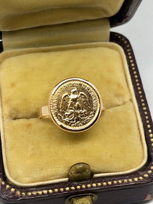 18K包金 黄金 - 戒指, 硬币2墨西哥比索1945 M.