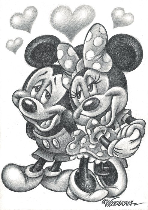 Mickey & Minnie In Love - Original Drawing - Joan Vizcarra - 鉛筆藝術 - (2017)