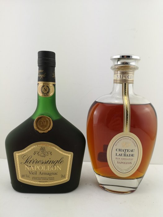 Larressingle Napoleon Vieil Armagnac & Chateau de Laubade Bas-Armagnac Napoleon - b. Década de 1980, Década de 1990 - 0,7 litros - 2 botellas