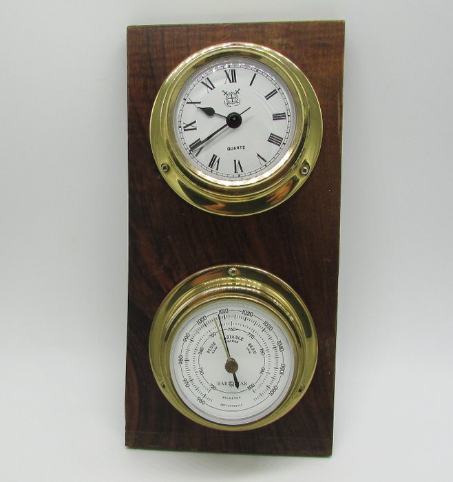 Barostar - Barostar - barómetro anteróide e pêndulo - latão, vidro, madeira