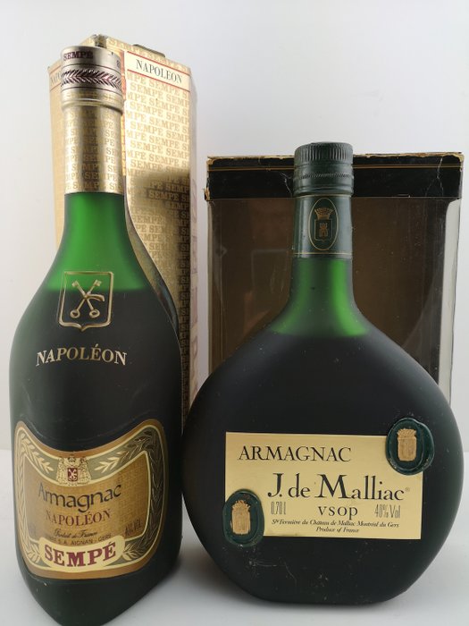 Sempé Armagnac Napoleon & Armagnac J.de Malliac VSOP  - b. 1970s, 1980s - 0.7 Ltr - 2 bottles