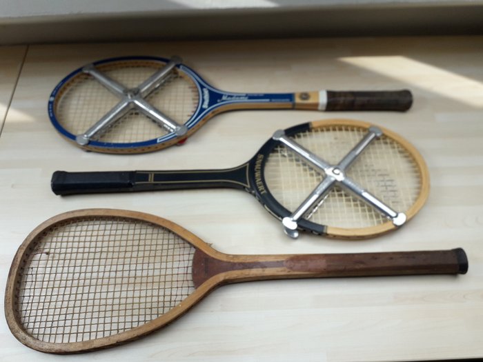 3个旧的老式网球拍 (3) - 木
