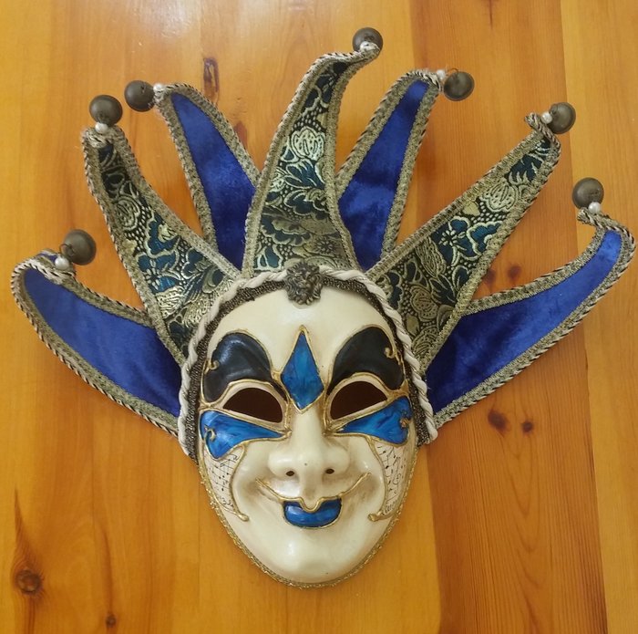 Venetian mask, ancient of the carnival. - Made and painted by hand. Italy, Venice. There is a stamp.