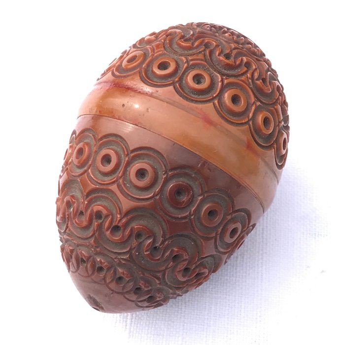French Carved Corozo Egg 19th Century Rosary Bead Holder - Wood