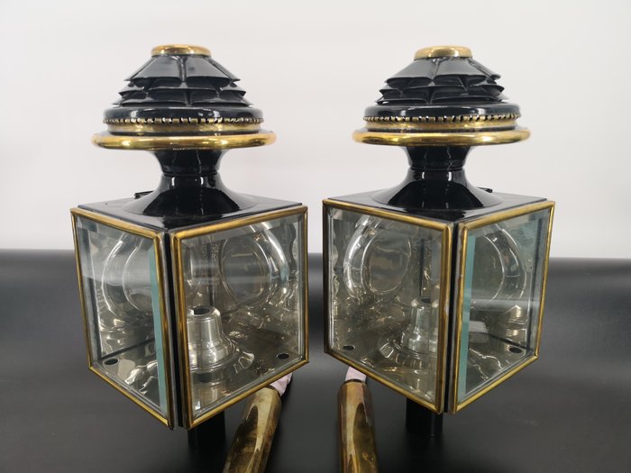 Paar Kutschenlaterne, Kutschenlampe um 1900 - Stahl, vergoldete Kanten