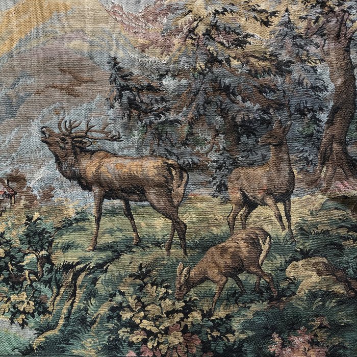 大型Gobelin掛毯掛毯“森林裡的鹿” (1) - 羊毛