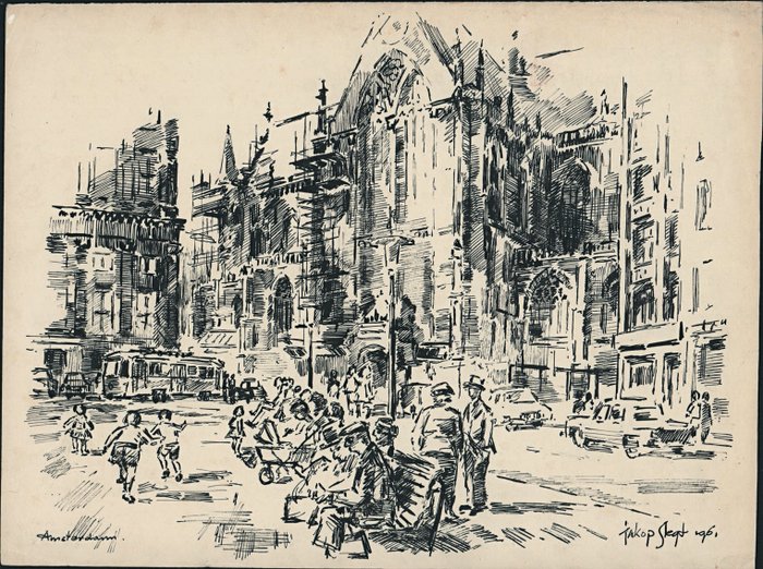 Jakop Slegt (1934-1990) - Pentekening "Amsterdam"