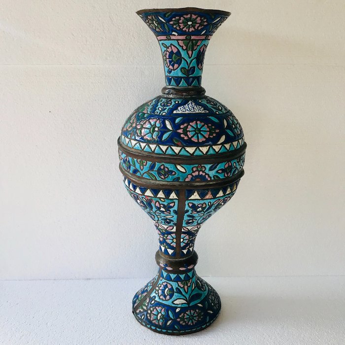 Meenakari Vase (58.5 cm) - Cloisonné emaille, Koper - Iran - 19e eeuw