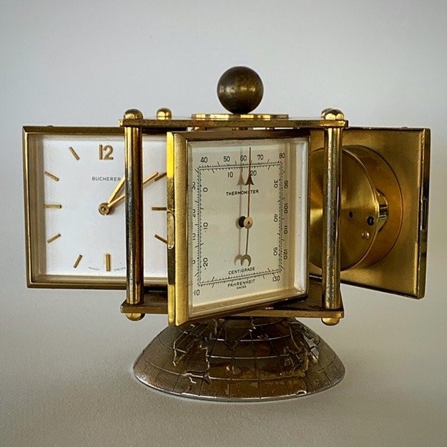 Imhof Bucherer table clock and weather station - Gilt - Second half 20th century