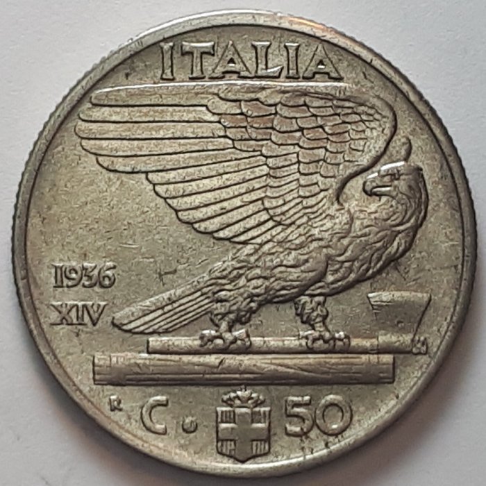 Italien - Vittorio Emanuele III - 50 Centesimi - Impero - Aquila Romana  - 1936 XIV