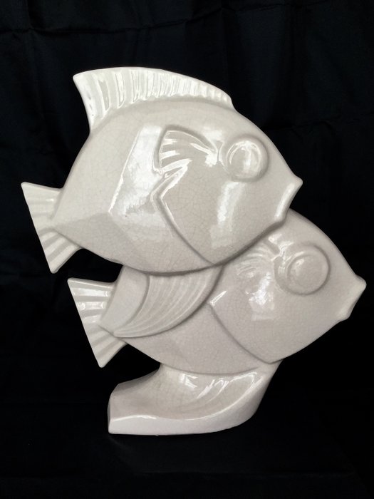 Sprukket keramikk Art Déco-statue "FISHES"
