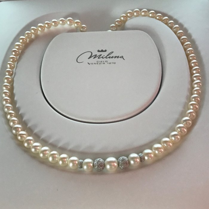MILUNA - 18 carats Or blanc, Perles d’eau douce - Collier