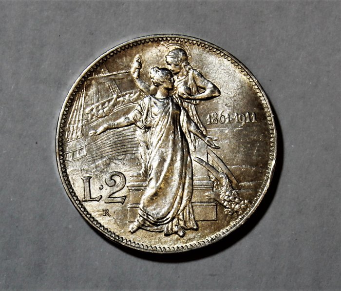 Italy - 2 Lire 1911 "Cinquantenario"-Vittorio Emanuele III - Silver