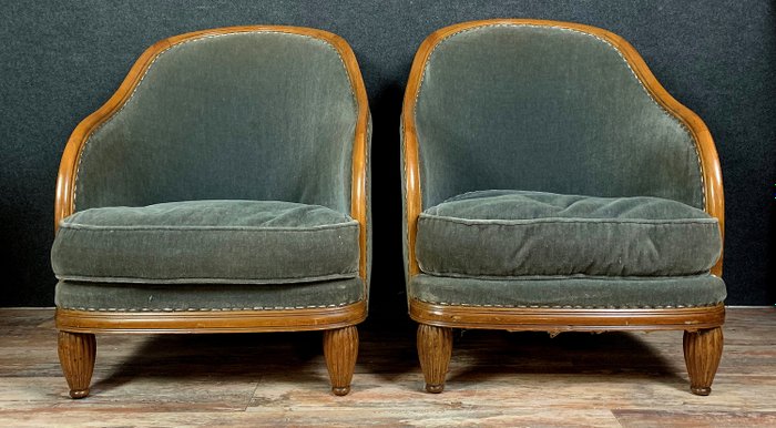 Von Paul Follot: Paar große Sessel im Art-Deco-Zeitalter