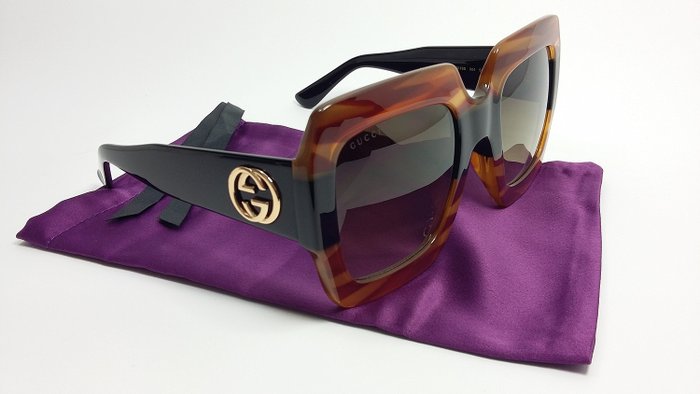 Gucci - Black Havana Stripe Brown Gradient Frame Sunglasses - Catawiki
