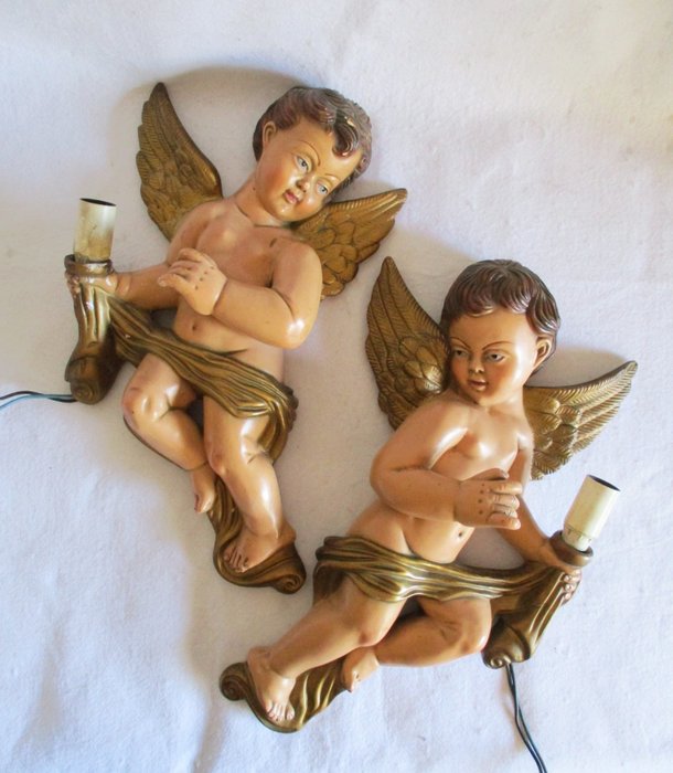 Large Baroque style Angels wall sconces - Clay, Plaster