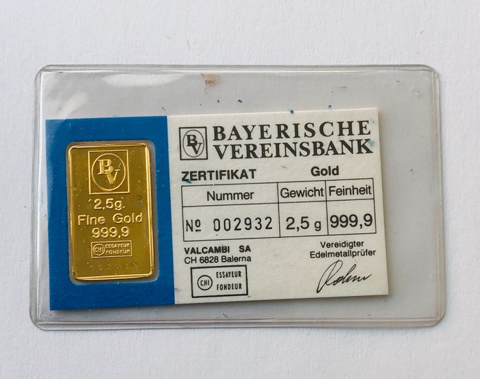 2,5 Gramm - Gold .999 - Bayerische Vereinsbank  - Seal + Zertifikat